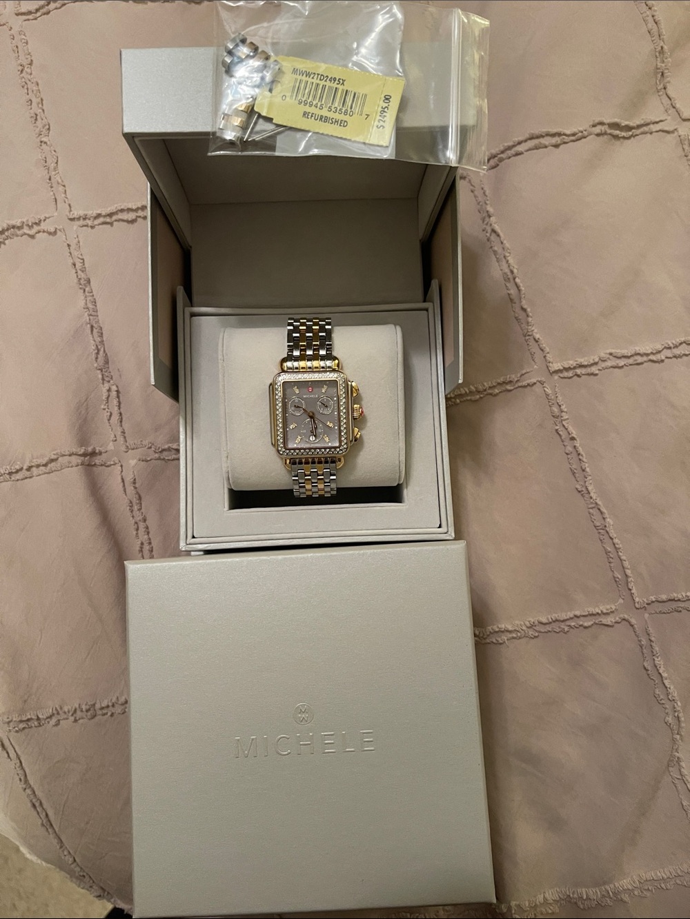 ❤️❤️❤️Michele Two-Tone Square Diamond-Trim Women’s Bracelet Watch❤️❤️❤️ - Picture 12 of 14